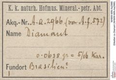 Etiketten zu Diamant (NHMW-MIN-Aa2966)